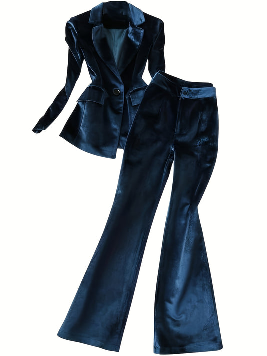Women's Single-Breasted Velvet Blazer and Pants Two-Piece Suit for Business/Casual/Everyday Tuxedo