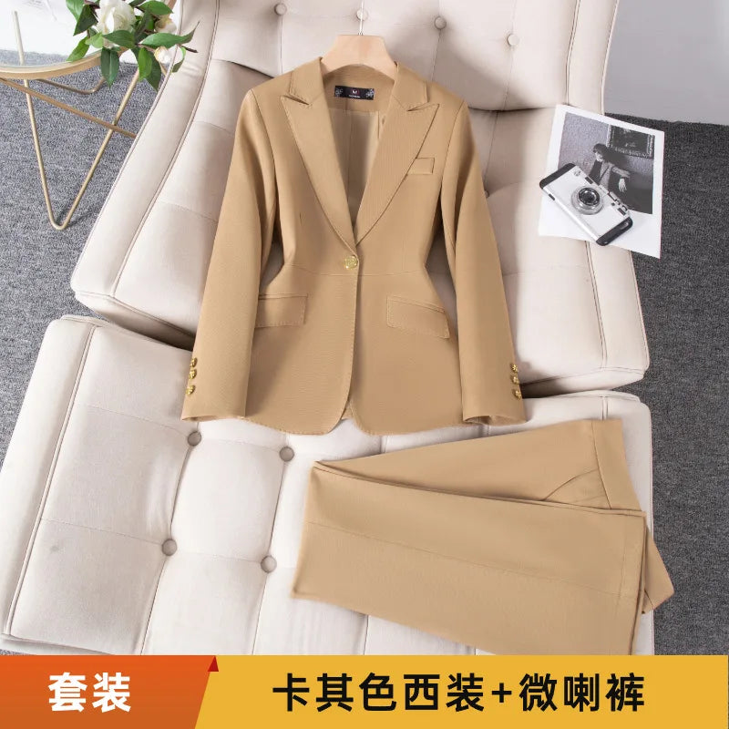 High-end suit set for women-elegant, goddess-like style; college students job interviews, professional attire, ma