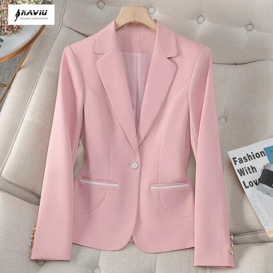 NAVIU Women's Elegant Spring Blazer One Button Office Coat Lady Femme Outerwear Top in Pink Black Beige - 2025 Collection