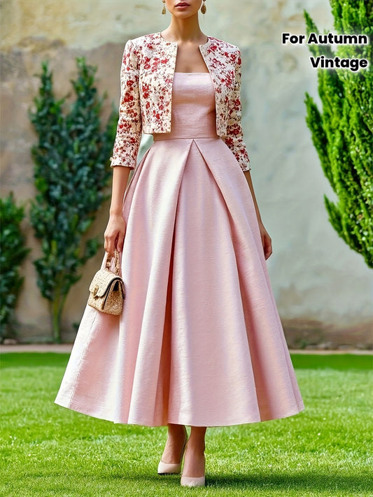 Ensemble robe rose et veston fleuri assorti-