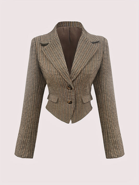 Blazer carrellé chic, cintré à la taille pour femmes