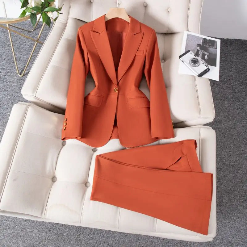 High-end suit set for women-elegant, goddess-like style; college students job interviews, professional attire, ma