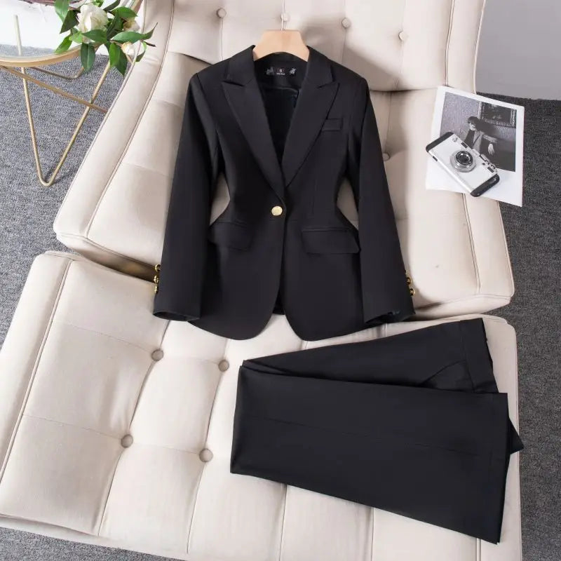 High-end suit set for women-elegant, goddess-like style; college students job interviews, professional attire, ma