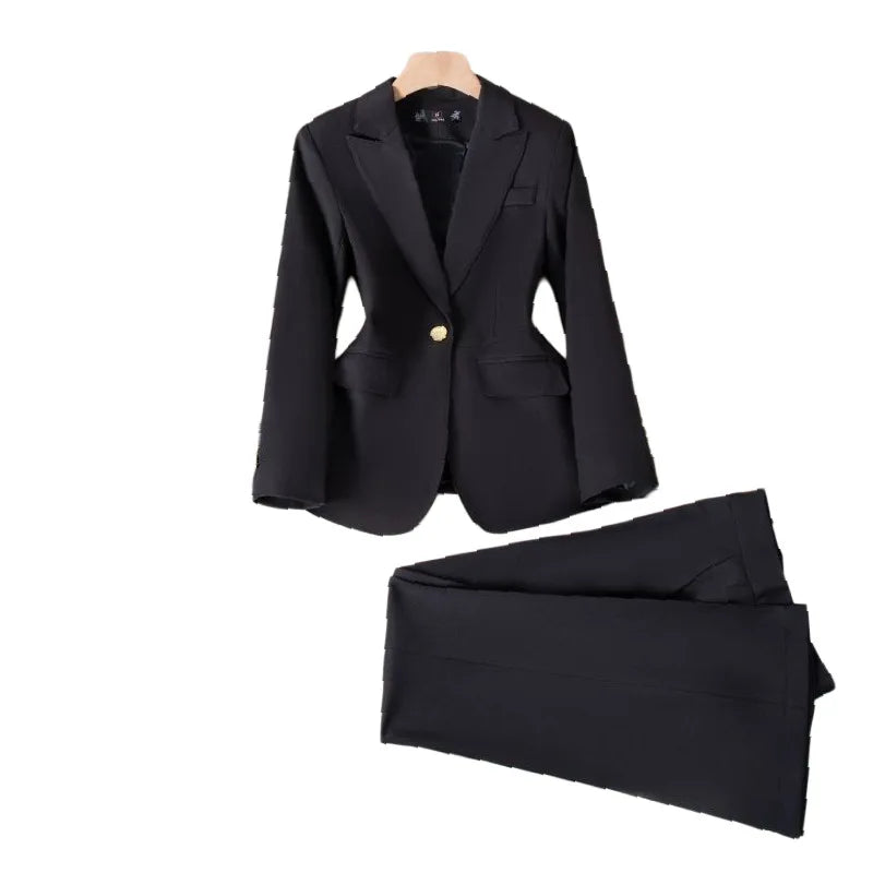 High-end suit set for women-elegant, goddess-like style; college students job interviews, professional attire, ma
