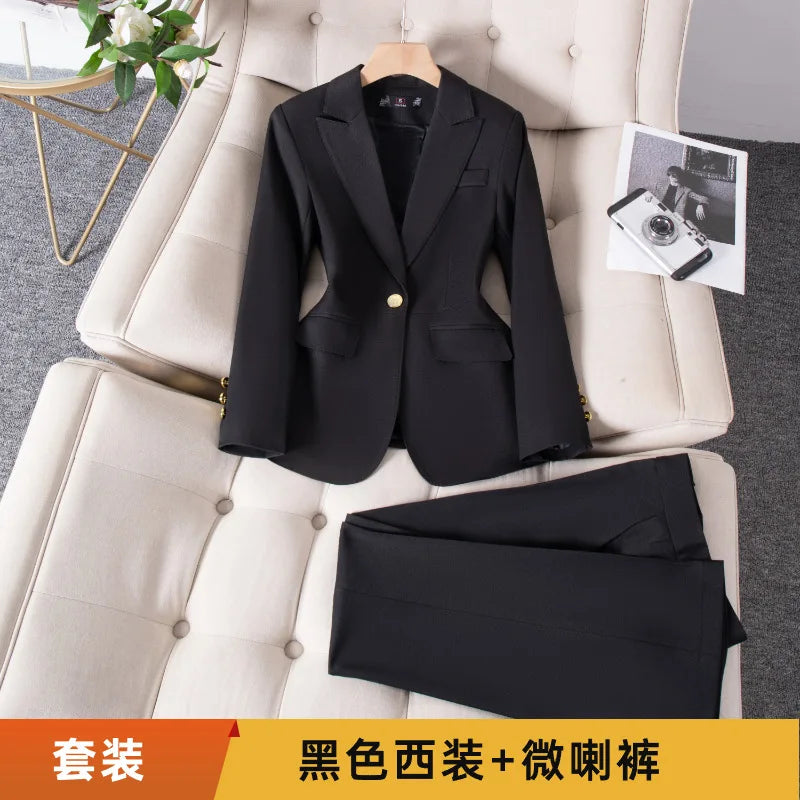High-end suit set for women-elegant, goddess-like style; college students job interviews, professional attire, ma