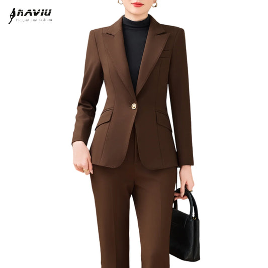 NAVIU Hot Selling Autumn Winter Women's Professional Suit New Fashion Formal Slim Blazer And Trousers Two Piece Work Uniform