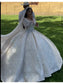 Robe de mariée luxueuse et sexy sur mesure avec une jupe volumineuse, un décolleté profond en V, des manches longues, de la dentelle, des paillettes, des perles brodées, Vestidos De Novia