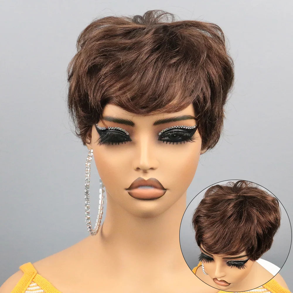 Perruques de cheveux humains courts pour femmes perruques sans colle perruque de cheveux humains courte Bob avec frange