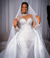 Robe De mariée De luxe personnalisée, col haut, perles De cristaux lourds, manches longues, traîne détachable