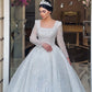 Robe De mariée exquise avec perles brodées, robe De bal De princesse, manches longues, col carré, à lacets, personnalisée