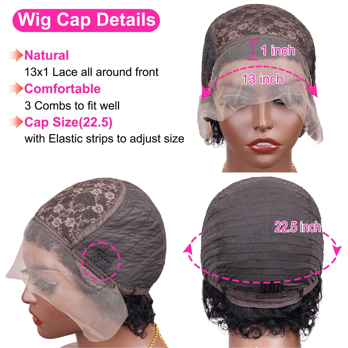 Perruque pixie bouclée avec lace transparente 13x1 de cheveux humains brésilien style water wave