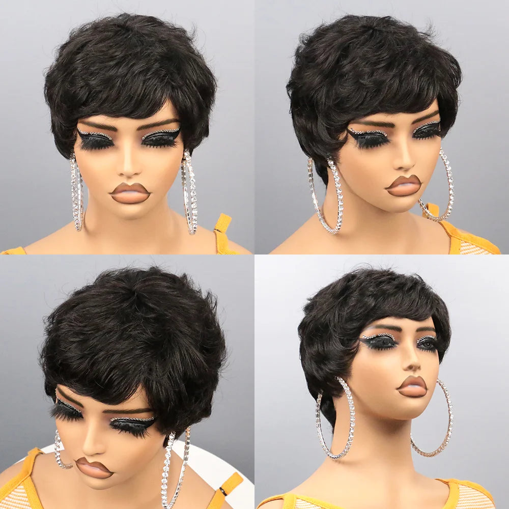 Perruques de cheveux humains courts pour femmes perruques sans colle perruque de cheveux humains courte Bob avec frange