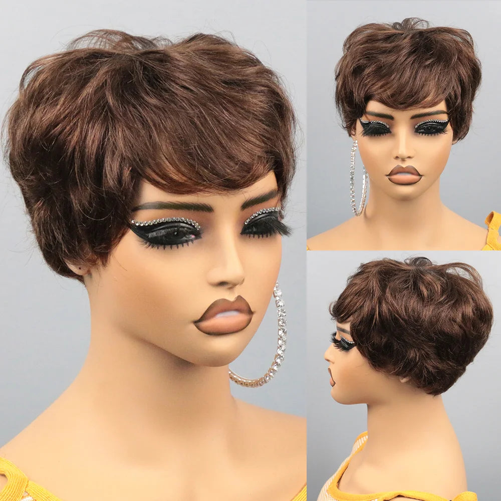 Perruques de cheveux humains courts pour femmes perruques sans colle perruque de cheveux humains courte Bob avec frange