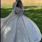 Robe de mariée luxueuse et sexy sur mesure avec une jupe volumineuse, un décolleté profond en V, des manches longues, de la dentelle, des paillettes, des perles brodées, Vestidos De Novia