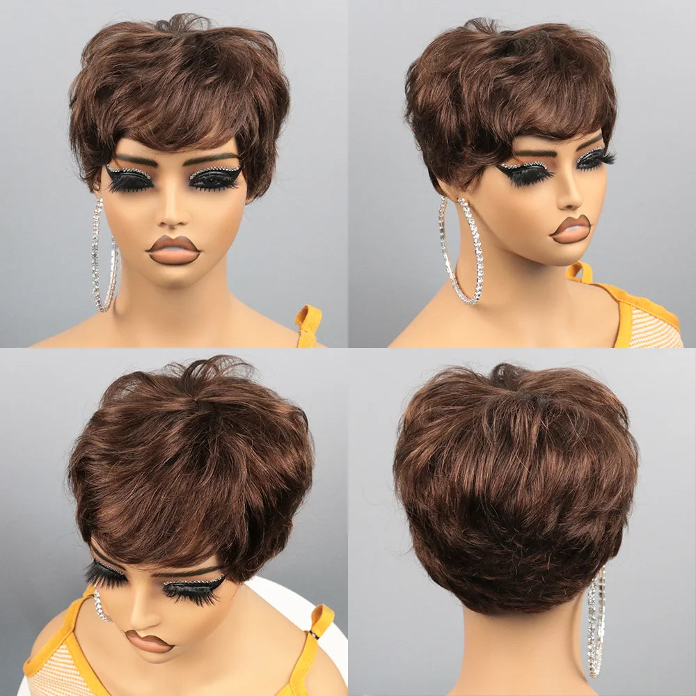 Perruques de cheveux humains courts pour femmes perruques sans colle perruque de cheveux humains courte Bob avec frange