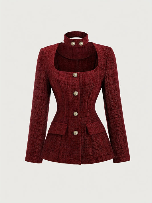 Y167 - Élégant cardigan slim fit pour femme, style français vintage, col carré, blazer automne/hiver - LL425