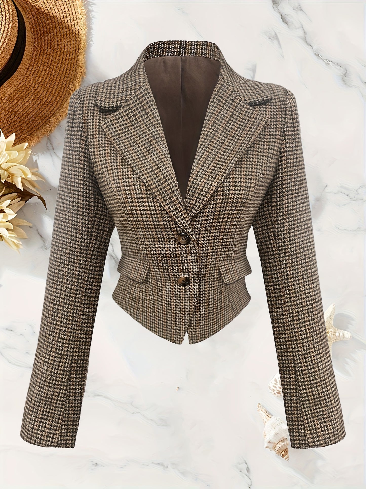 Blazer carrellé chic, cintré à la taille pour femmes