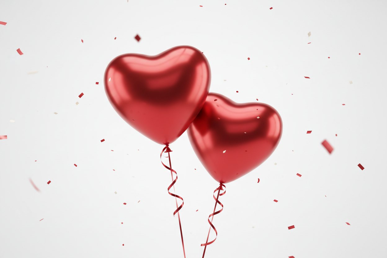deux ballons de fête en forme de cœur de couleur rouge 